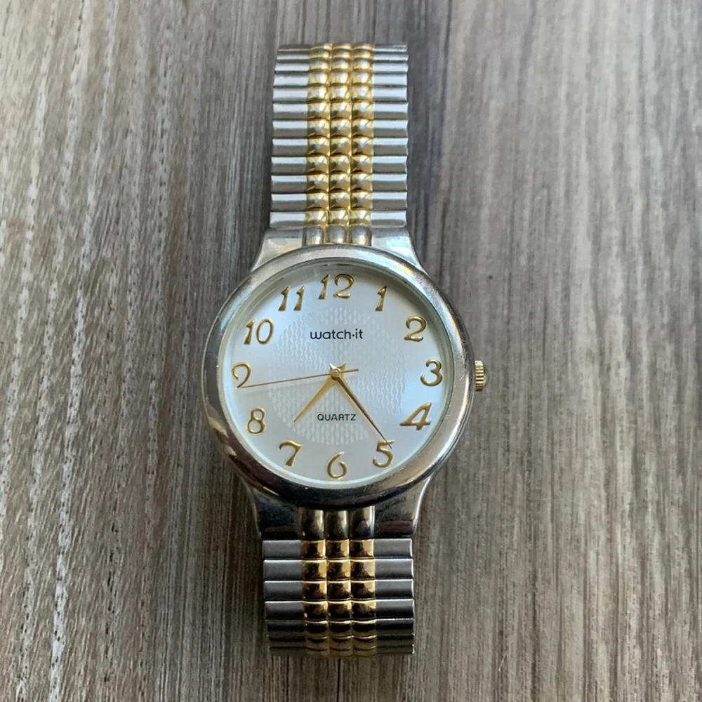 Watch It Wrist Watch Gold Silver Tone Stretch Band Vintage wristwatch Quartz